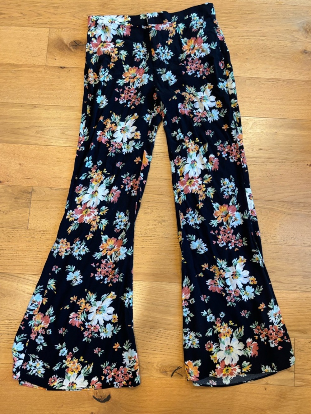 Zara Black multi-colored Floral Wide-Leg Trousers Boho Chic Cottage Core Y2K